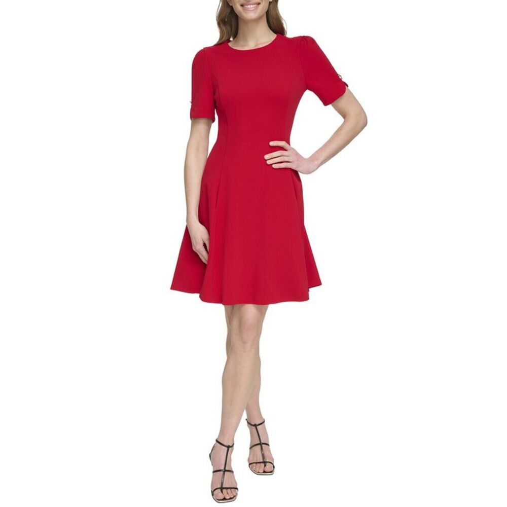 Dkny Womens  Fit & Flare Dress, Red